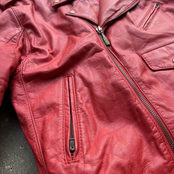 Rare Vintage London Fog Red Leather Moto Jacket Women’s 12 Made in Korea 80s - Picture 11 of 16